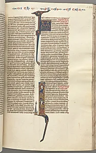 Fol. 199r, Esther, historiated initial, two seated male figures by Unknown Artist