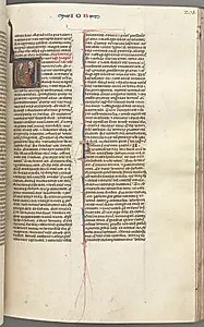 Fol. 205r, Job, historiated initial V, Job on the dungheap given a gold earring by one of his sisters by Unknown Artist