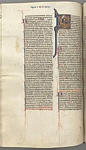 Fol. 214v, Psalm 1, historiated initial 8, David harping by Unknown Artist
