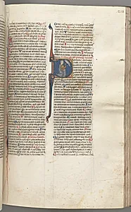 Fol. 218r, Psalm 26, historiated initial D, David kneeling pointing to his eyes, the bust of God above by Unknown Artist