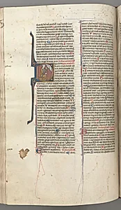 Fol. 220v, Psalm 38, historiated initial D, David kneeling, gesturing to the bust of God above by Unknown Artist