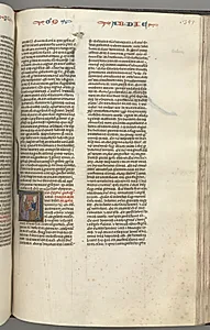 Fol. 357r, Obadiah, historiated initial V, Obadiah and a Jew in discussion by Unknown Artist