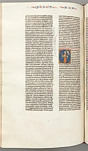 Fol. 361v, Habbakuk, historiated initial O, Habbakuk holding a basket and two stones, seized by the hair by an angel by Unknown Artist