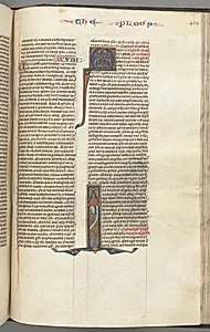 Fol. 404r, Mark, historiated initial I, Mark standing with a scroll by Unknown Artist
