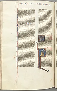 Fol. 440v, Corinthians I, historiated initial P, Paul kneeling talking to the bust of God above by Unknown Artist