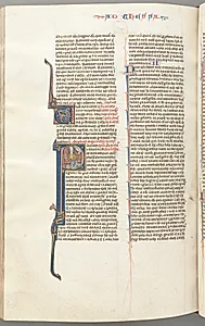 Fol. 454v,Thessalonians I, historiated initial P, Paul seated with a sword and a book, talking to the bust of God above by Unknown Artist