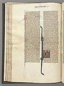 Fol. 46v, Numbers, historiated initial L, Moses with horns, kneeling before God by Unknown Artist