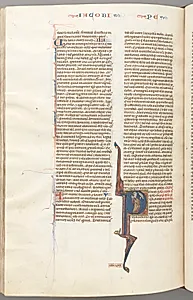 Fol. 477v, Peter, historiated initial P, Peter with a key, talking to the bust of God above by Unknown Artist