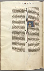 Fol. 482v, Revelations, historiated initial A, John seated at a desk writing to the Seven Churches of Asia by Unknown Artist