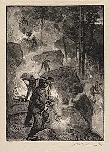 Fontainebleau Forest: Fern Burners (La Forêt de Fontainebleau: Les brûleurs de fougères) by Auguste Louis Lepère (French, 1849–1918)