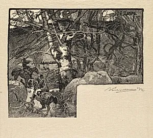 Fontainebleau Forest: Ride to the Hounds at Mont-Gérard (La Forêt de Fontainebleau: Une chasse au Mont-Gérard) by Auguste Louis Lepère (French, 1849–1918)