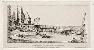 Footbridge Temporarily Replacing the Exchange Bridge,Paris, after the fire of 1621 by Charles Meryon (French, 1821–1868)