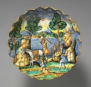Footed Dish Depicting Abraham and Isaac by Ludovico and Angelo Picchi