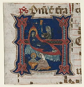 Fragment of a Choir Book with Historiated Initial (H): Birth of the Virgin by Unknown Artist