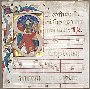 Fragment of an Antiphonary with Historiated Initial (S): The Stoning of St. Stephen