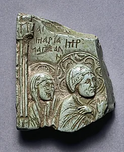 Fragment of an Icon of the Crucifixion with Mary Magdalene and the Virgin Mary by Unknown Artist