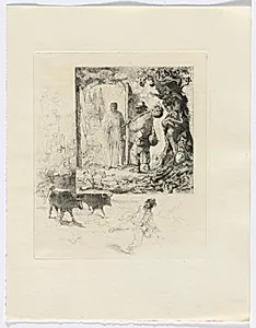 Frédéric Mistral: Mémoires et Recits by Frédéric Mistral: vagabond and monk/ landscape with cows (insert after 160) by Auguste Brouet (French, 1872–1941)