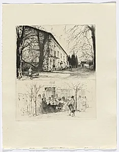 Frédéric Mistral: Mémoires et Recits by Frédéric Mistral: street scene/ people at outdoor table (insert after p. 24) DUPLICATE by Auguste Brouet (French, 1872–1941)