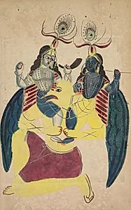 Garuda Carrying Balarama and Krishna (verso), from a Kalighat album by Unknown Artist