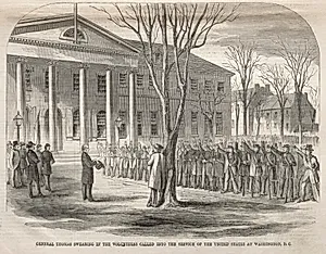 General Thomas Swearing in the Volunteers Called into the Service of the United States at Washington,  D.C. by Winslow Homer (American, 1836–1910)