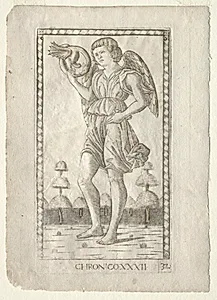 Genius of Time (from the Tarocchi, series B: Cosmic Principles & Virtues, #32) by Master of the E-Series Tarocchi (Italian, 15th century)