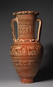 Geometric Neck-Handled Amphora (Storage Vessel): Prothesis (Laying out of Corpse), Mourners, Chariots by Workshop of Athens 894 (Greek, Attic, Late Geometric llb)
