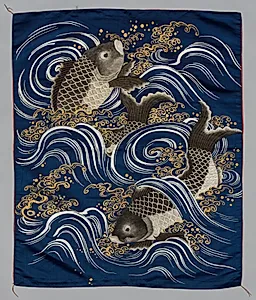 Gift Cover (Fukusa) with Carp in Waves by Unknown Artist