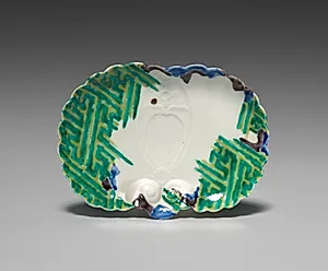 Ginkgo Leaf-Shaped Small Dish (Kozara) with Stylized Key-Fret Design by Unknown Artist