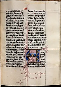 Gospel Book with Evangelist Portraits: Decorated Initial by Master of the House-Book (German, c. 1470–1500)