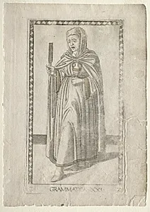 Grammar (from the Tarocchi, series C:  Liberal Arts, #21) by Master of the E-Series Tarocchi (Italian, 15th century)