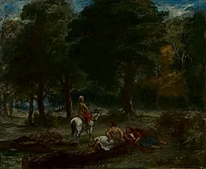 Greek Cavalry Men Resting in Forest by Eugène Delacroix (French, 1798–1863)
