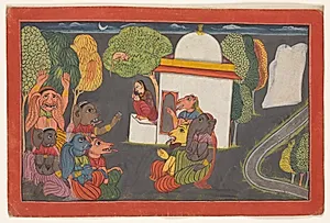 Hanuman spies Sita in the Ashoka Grove, from the “Shangri” Ramayana by Unknown Artist