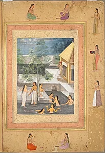Harem night-bathing scene, from the Late Shah Jahan Album (recto) by Unknown Artist