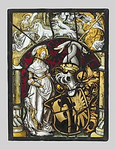 Heraldic Panel with Arms of Lichtenfels and a Unicorn Hunt by Unknown Artist