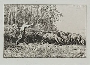Herd of Pigs Leaving a Forest by Charles-Émile Jacque (French, 1813–1894)