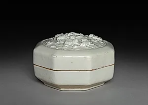 Hexagonal Covered Box with Lions in Relief: Qingbai Ware by Unknown Artist