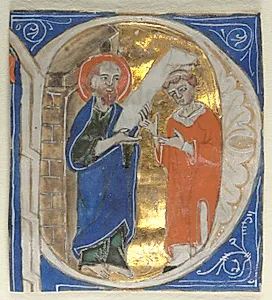 Historiated Initial Excised from a Bible: St. Paul and a Cleric by Unknown Artist