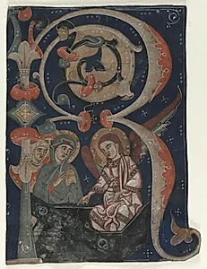 Historiated Initial (R) Excised from a Gradual: The Three Marys at the Tomb by Unknown Artist
