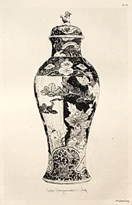 History of the Ceramic Art: A Descriptive and Philosophical Study of the Pottery of All Ages and All Nations: Japan: Chrysanthemo-Paeonian Family. -Jar, "Potiche," with the Dog of Fo, and a Carp Leaping Out of the Water (Plate III) by Jules Jacquemart (French, 1837–1880)