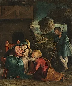 Holy Family with a Shepherd by Battista Dossi (Italian, c. 1490–1548)