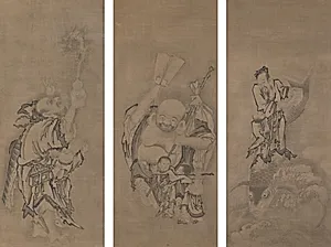 Hotei with Daoist Immortals by Kyūseki Tomonobu (Japanese, 1653–1721)