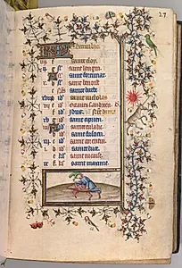 Hours of Charles the Noble, King of Navarre (1361-1425): fol. 12r, December by Master of the Brussels Initials and Associates (French)