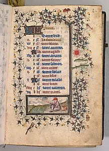 Hours of Charles the Noble, King of Navarre (1361-1425): fol. 2r, February by Master of the Brussels Initials and Associates (French)