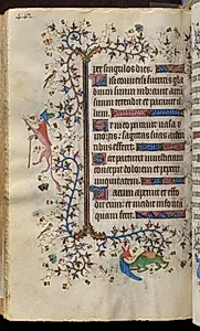 Hours of Charles the Noble, King of Navarre (1361-1425): fol. 215v, Text by Master of the Brussels Initials and Associates (French)