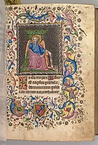 Hours of Charles the Noble, King of Navarre (1361-1425): fol. 23r, St. Luke by Master of the Brussels Initials and Associates (French)