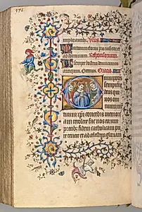 Hours of Charles the Noble, King of Navarre (1361-1425): fol. 283v, Martyrs: Unidentified Saint, SS. Stephen and Lawrence by Master of the Brussels Initials and Associates (French)
