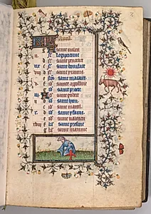 Hours of Charles the Noble, King of Navarre (1361-1425): fol. 4r, April by Master of the Brussels Initials and Associates (French)