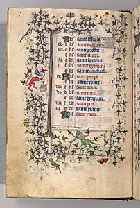 Hours of Charles the Noble, King of Navarre (1361-1425): fol. 4v, April by Master of the Brussels Initials and Associates (French)