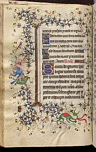 Hours of Charles the Noble, King of Navarre (1361-1425): fol. 42v, Text by Master of the Brussels Initials and Associates (French)