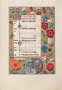 Hours of Queen Isabella the Catholic, Queen of Spain:  Fol. 10r, September by Master of the First Prayerbook of Maximillian (Flemish, c. 1444–1519)
